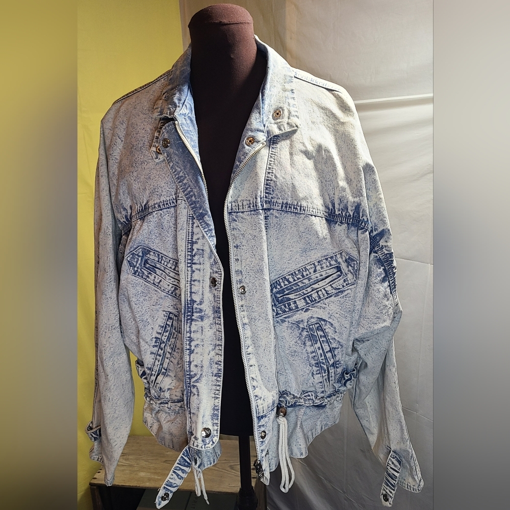 VTG 80s 90s Andy Johns Women's Acid Wash Oversized Jean Jacket Sz L EUC - Picture 1 of 11